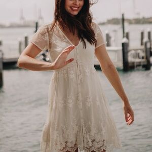 Abercrombie & Fitch Cream Short Sleeve Mesh Sundress